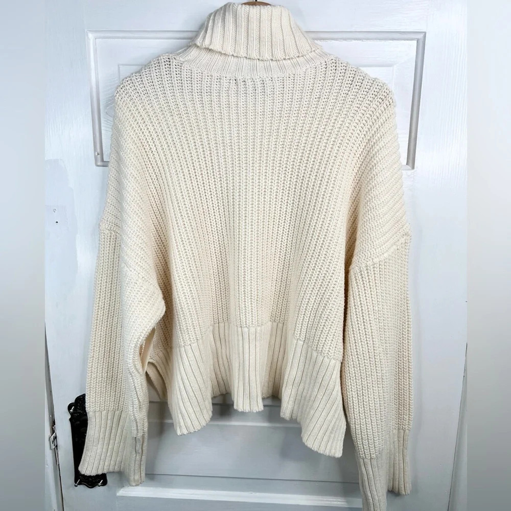 Madewell Women's Ivory Turtleneck Sweater Size L Long Sleeve Boxy Knit Cropped - Picture 4 of 12